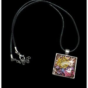 Handmade Pressed Flower And Glitter Under Resin Pendant Necklace